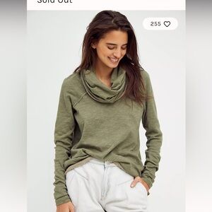Free People Cocoon Cowl Pullover top oversized A line army green cotton XS S M